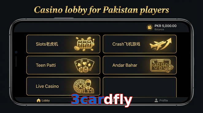 Lobby view of 3Cardfly for Pakistan users